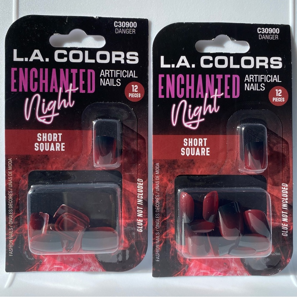 🔥5/$25🔥LOT OF 2! L.A. Colors Enchanted Night Artificial Nail- Danger Red Ombre
